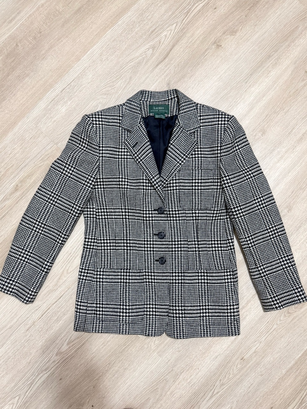 Ralph Lauren Women's Blazer Houndstooth Plaid Wool Shoulder Pads SZ 10